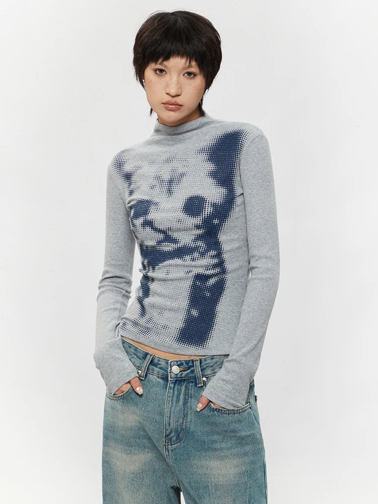 グラフィックキャットプリント長袖Tシャツ