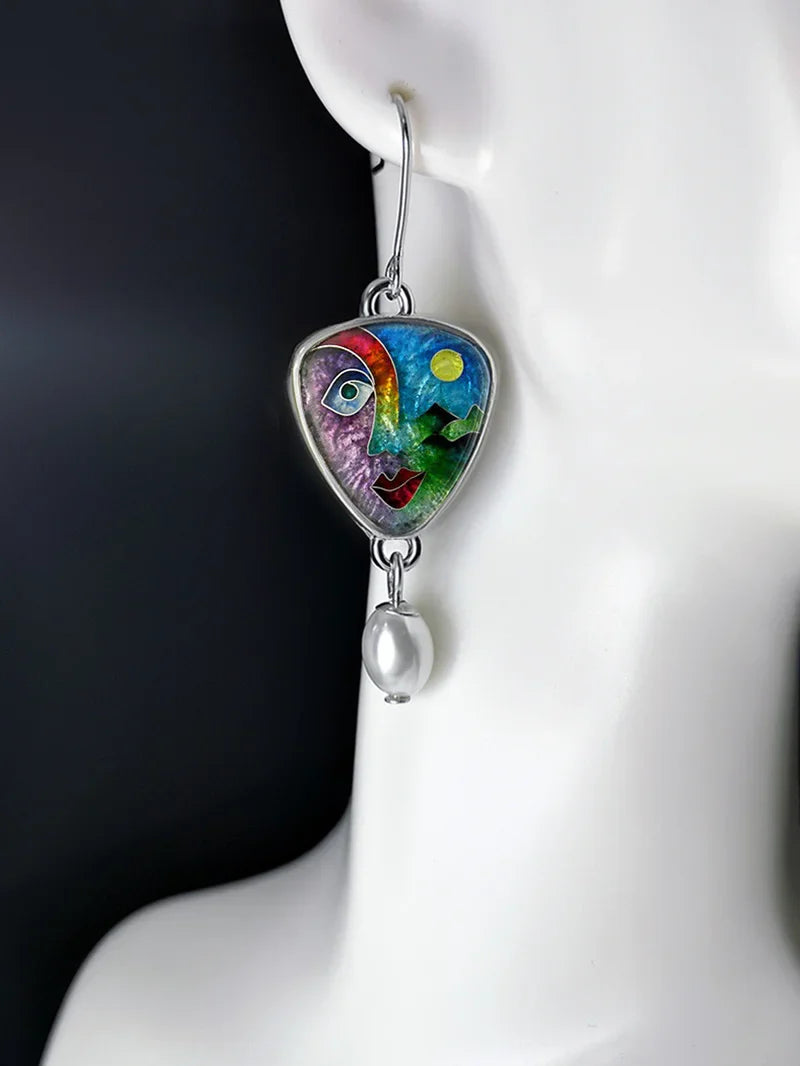 Hand Carved Retro Ethnic Pearl Earring