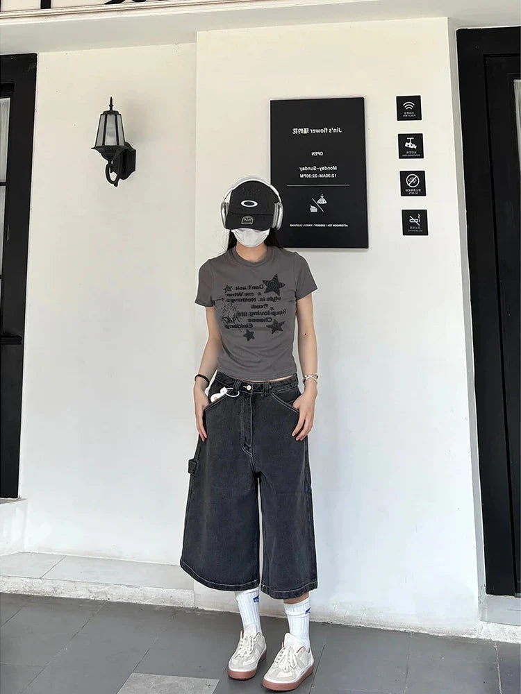 빈티지 라운드넥 스타 프린트 티셔츠