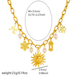 Golden Flower Pearl Sun Pendant Necklace