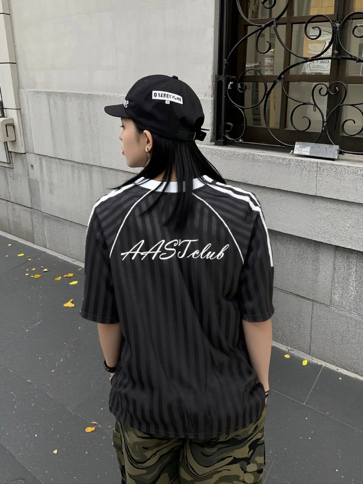 Trendy Striped Letter Print V-Neck Sport T-Shirt