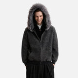 Streetwear Striped Fur Hooded Knit Cardigan