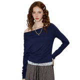 Asymmetric Lace Trim Women’s Smocked Boho Chic Top