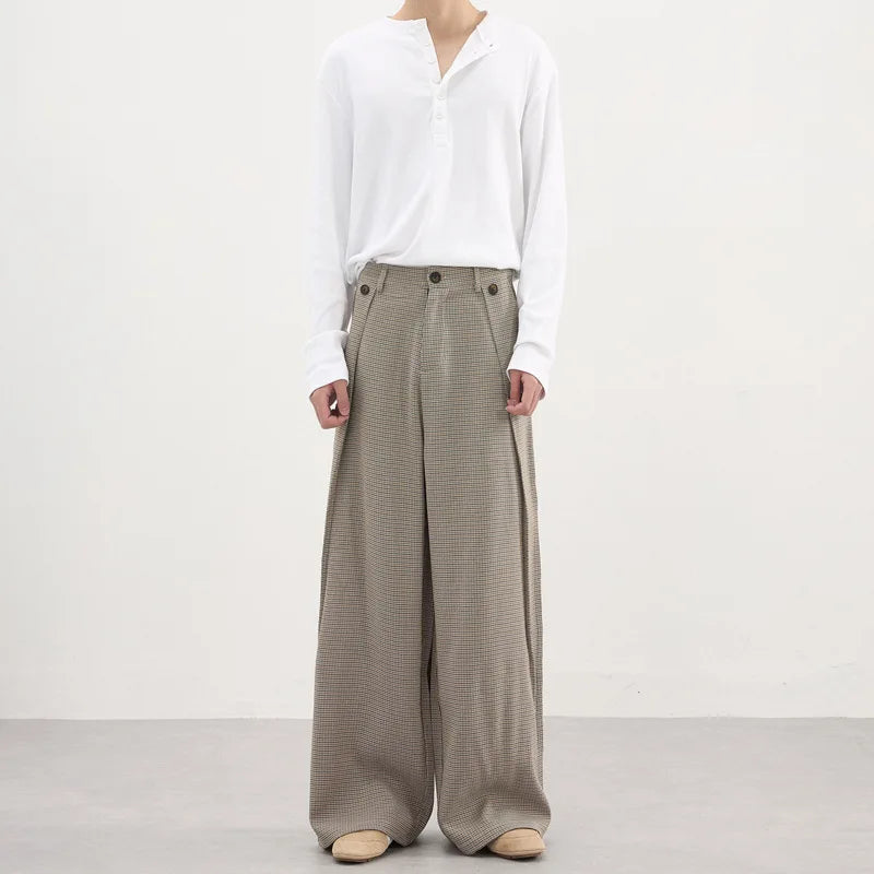 Vintage Plaid Print Wide Leg Suit Pants