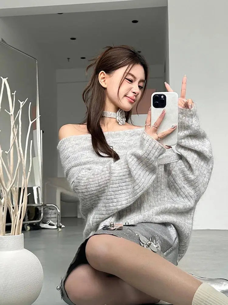 Eleganter schulterfreier Strickpullover für Damen