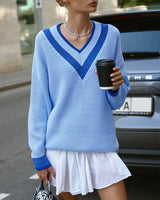 Cozy Striped V-Neck Collar Knitted Jumper Sweater