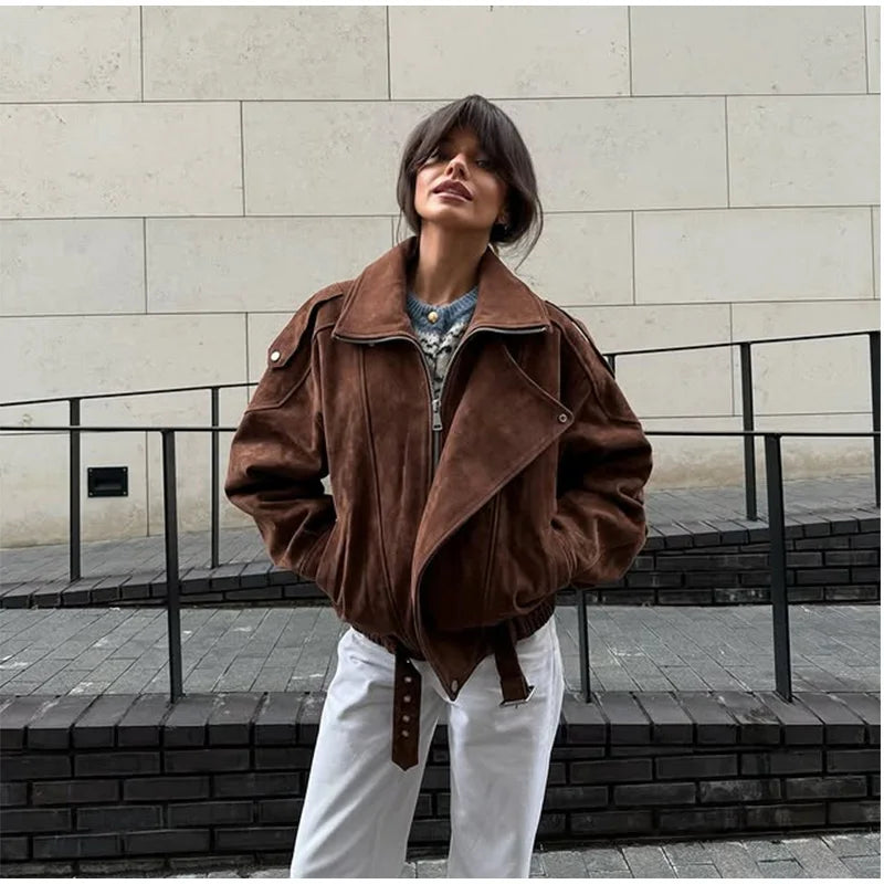 Vielseitige Retro-Jacke mit Schnürung und Reißverschluss