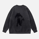 Gemütlicher Strickpullover mit japanischem Cartoon-Katzenmotiv