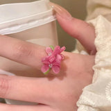 Elegant Floral Glass Bead Stretch Ring