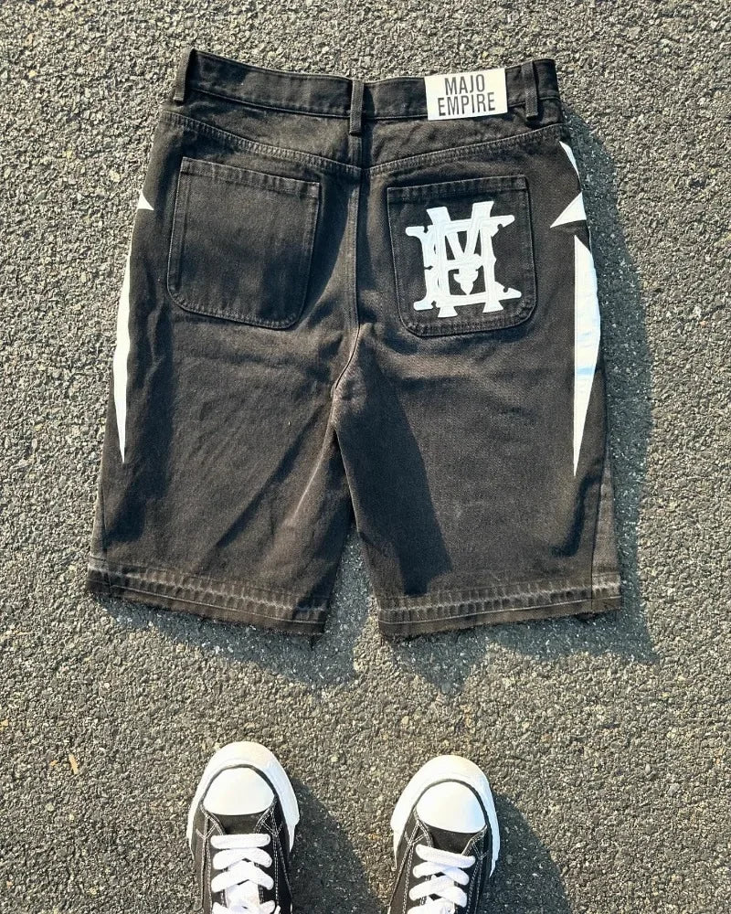 Y2K Embroidered Wide-Leg Jorts