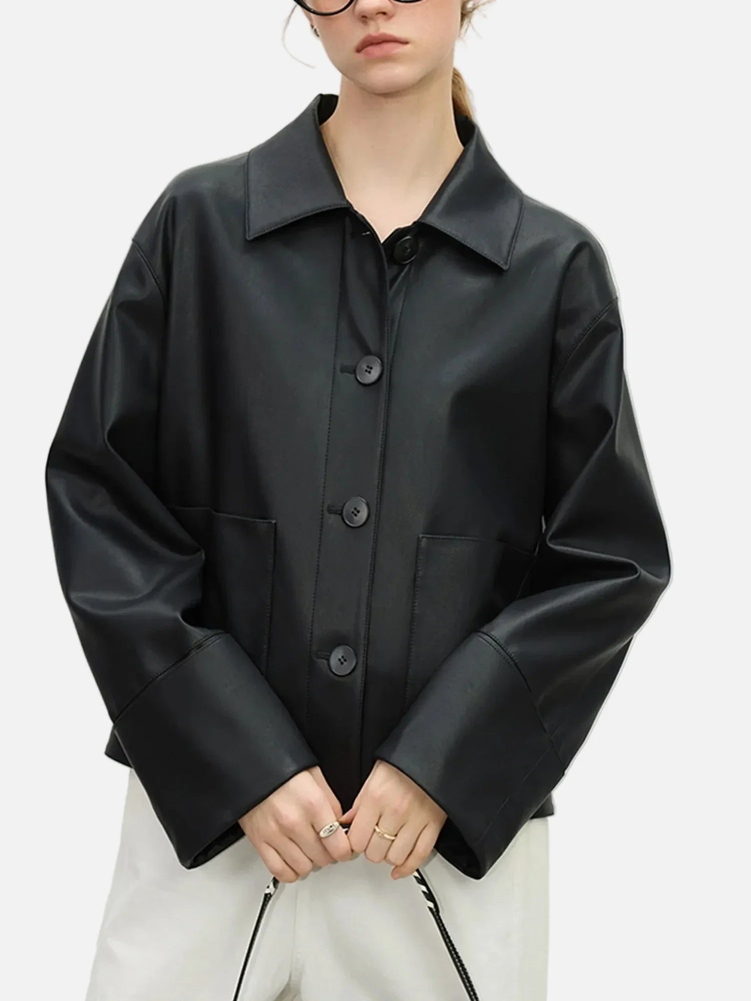 Retro-Lederjacke im koreanischen Stil, einreihig