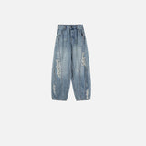 Strapazierfähige, im Used-Look gehaltene High-Waist-Jeans mit weitem Bein
