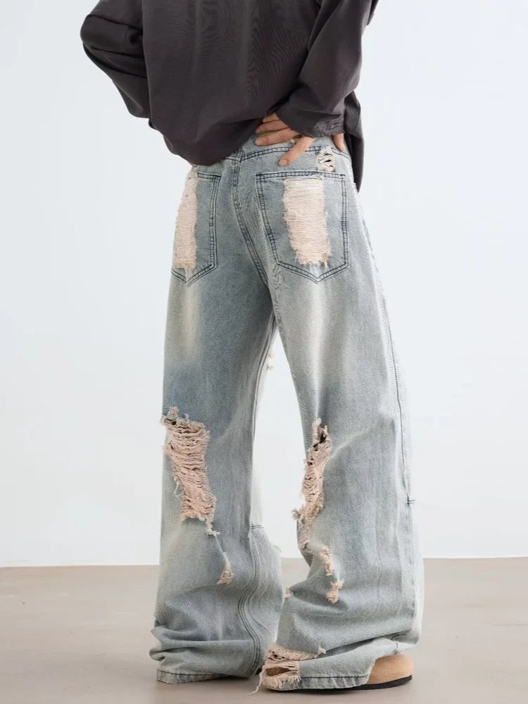 Gothic Blue Vintage Ripped Baggy Jeans
