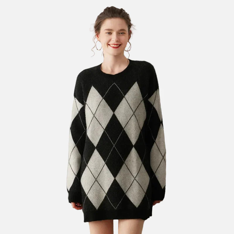 Gemütlicher Rundhals-Strickpullover mit Argyle-Muster