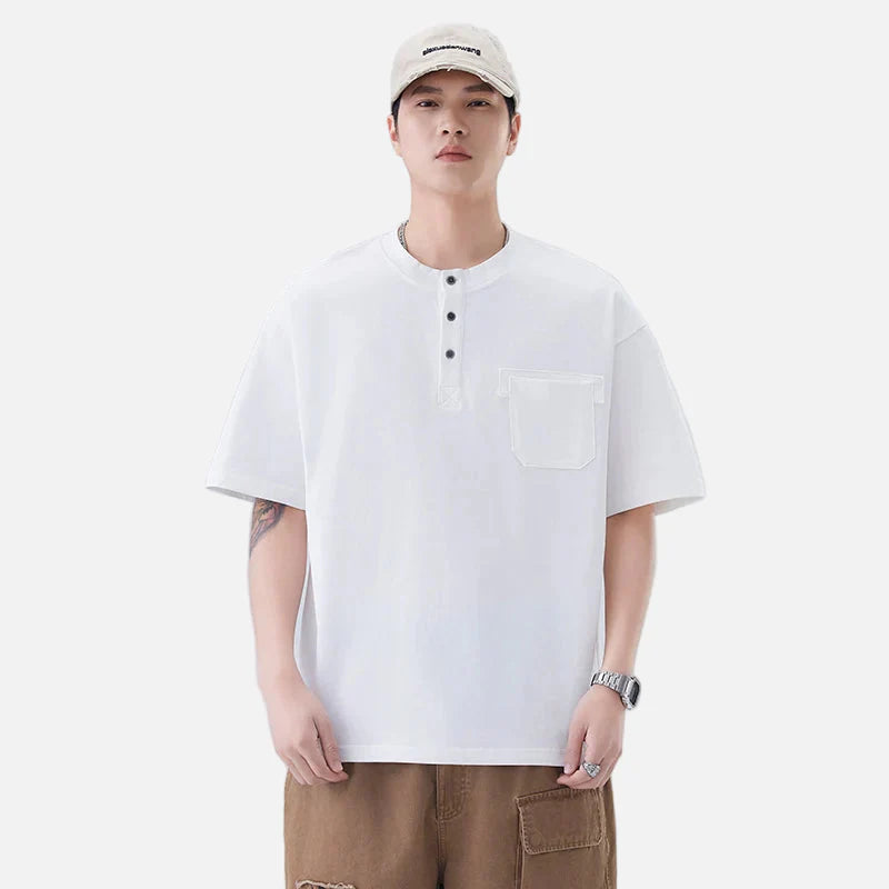 Versatile Heavyweight Henley Neck T-Shirt