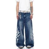 Atmungsaktive Sommerjeans mit hohem Bund, weitem Bein und Print