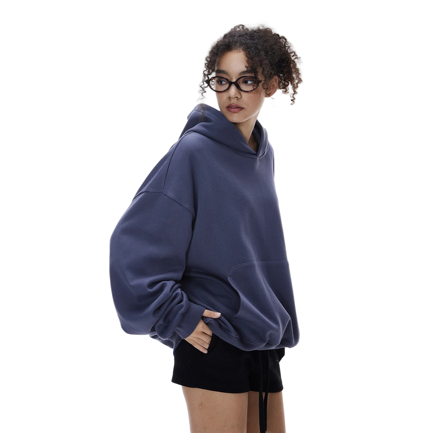 Short Curved Hem Men’s Fleece Hoodie Sweatshirt