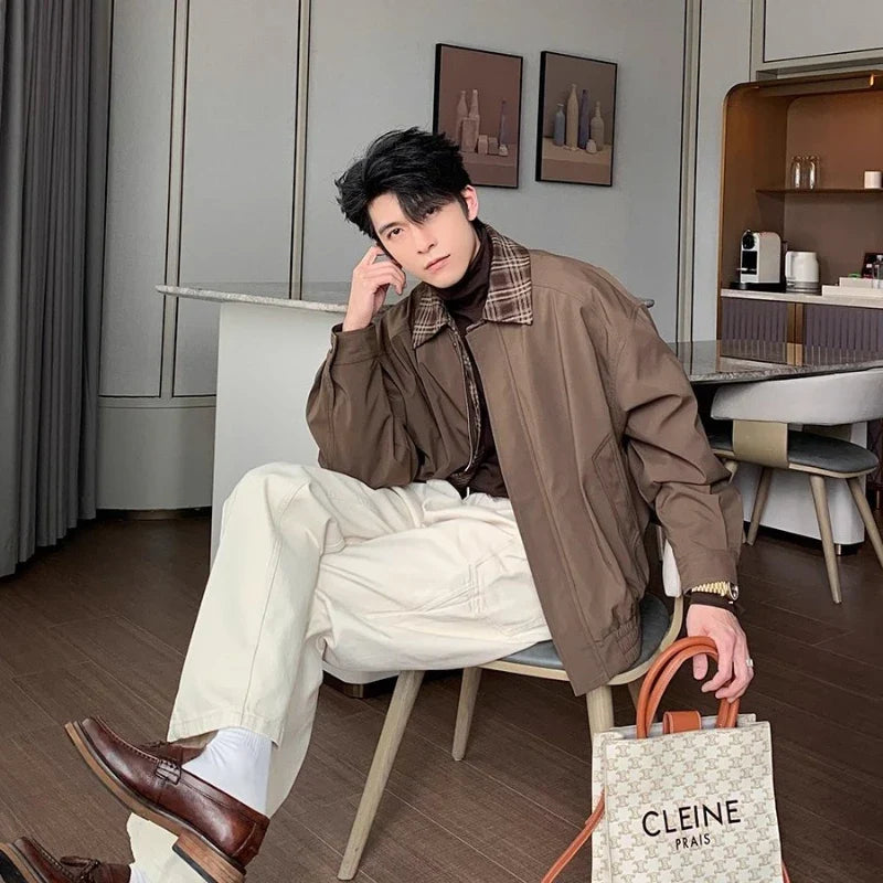 스트릿웨어 컬러 블록 라펠 멀티 포켓 재킷