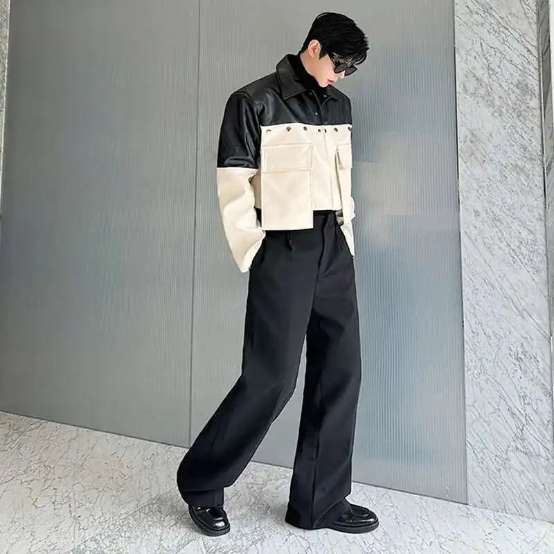 Patchwork Color Contrast Faux Leather Jacket