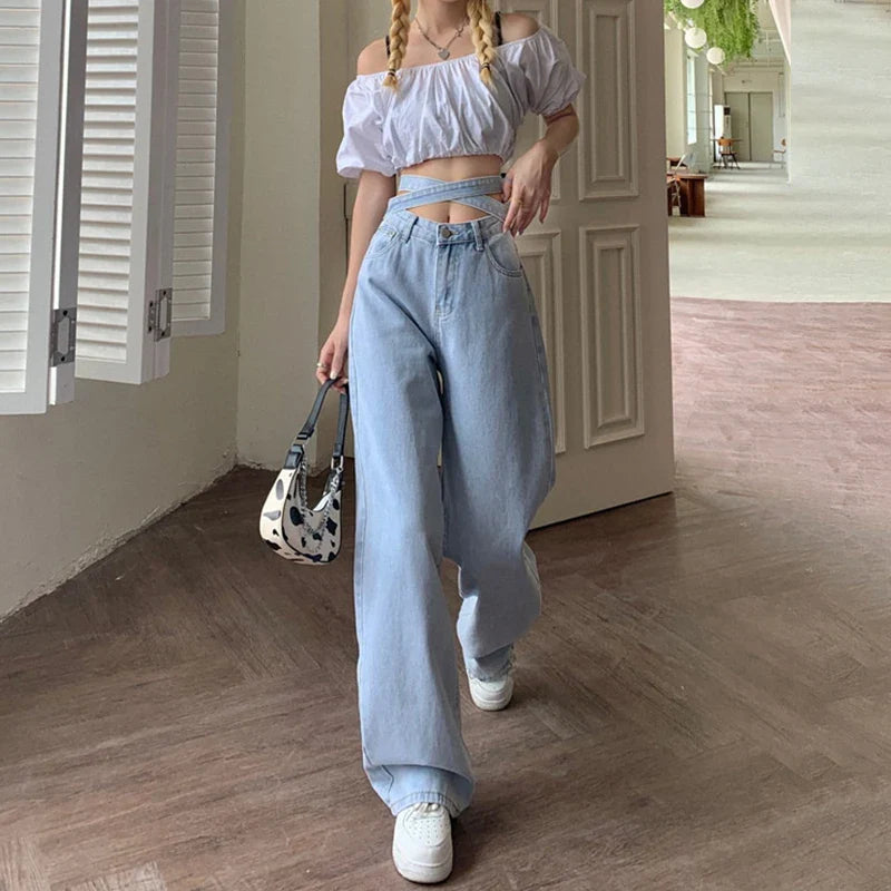 Koreanische Retro-Jeans mit hohem Bund