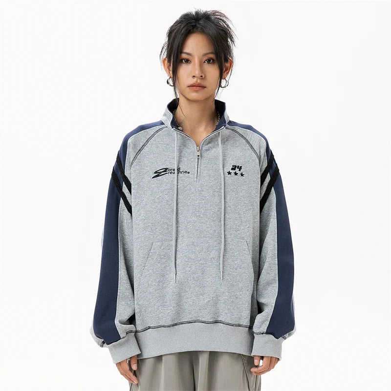 原宿オフショルダーファスナー付スウェットシャツ