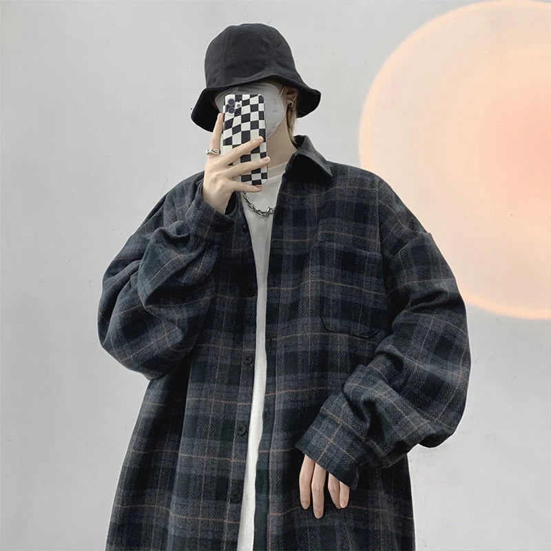 Streetwear-Luxus-Langarmhemd mit Karomuster für Herren