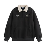 Velvet Embroidered Turn-Down Collar Sweatshirt
