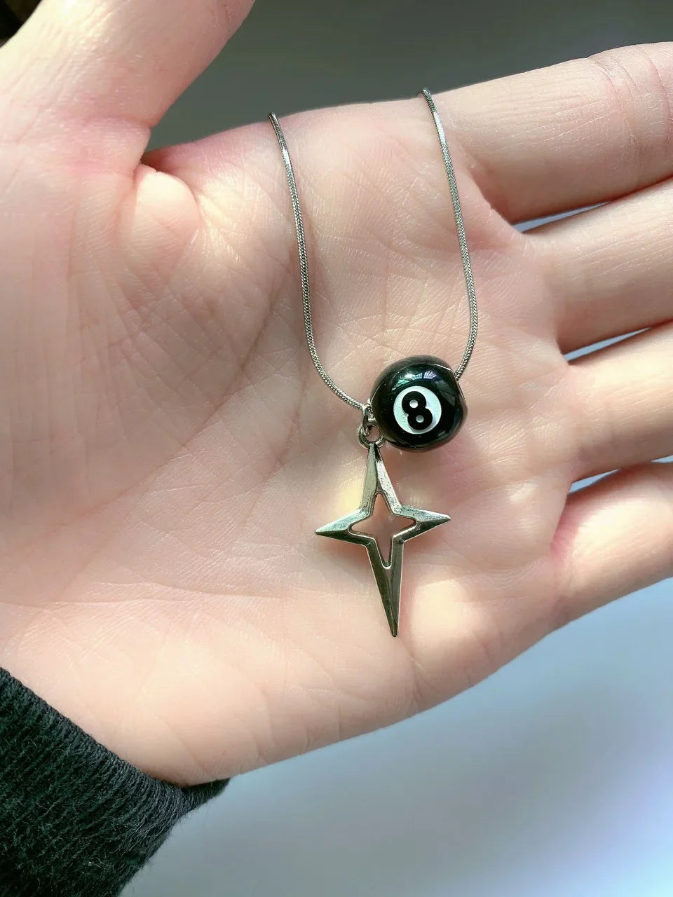 Stylish Stainless Steel Star & 8 Ball Necklace