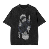 Anime Girl Dinner Print Washed T-Shirt
