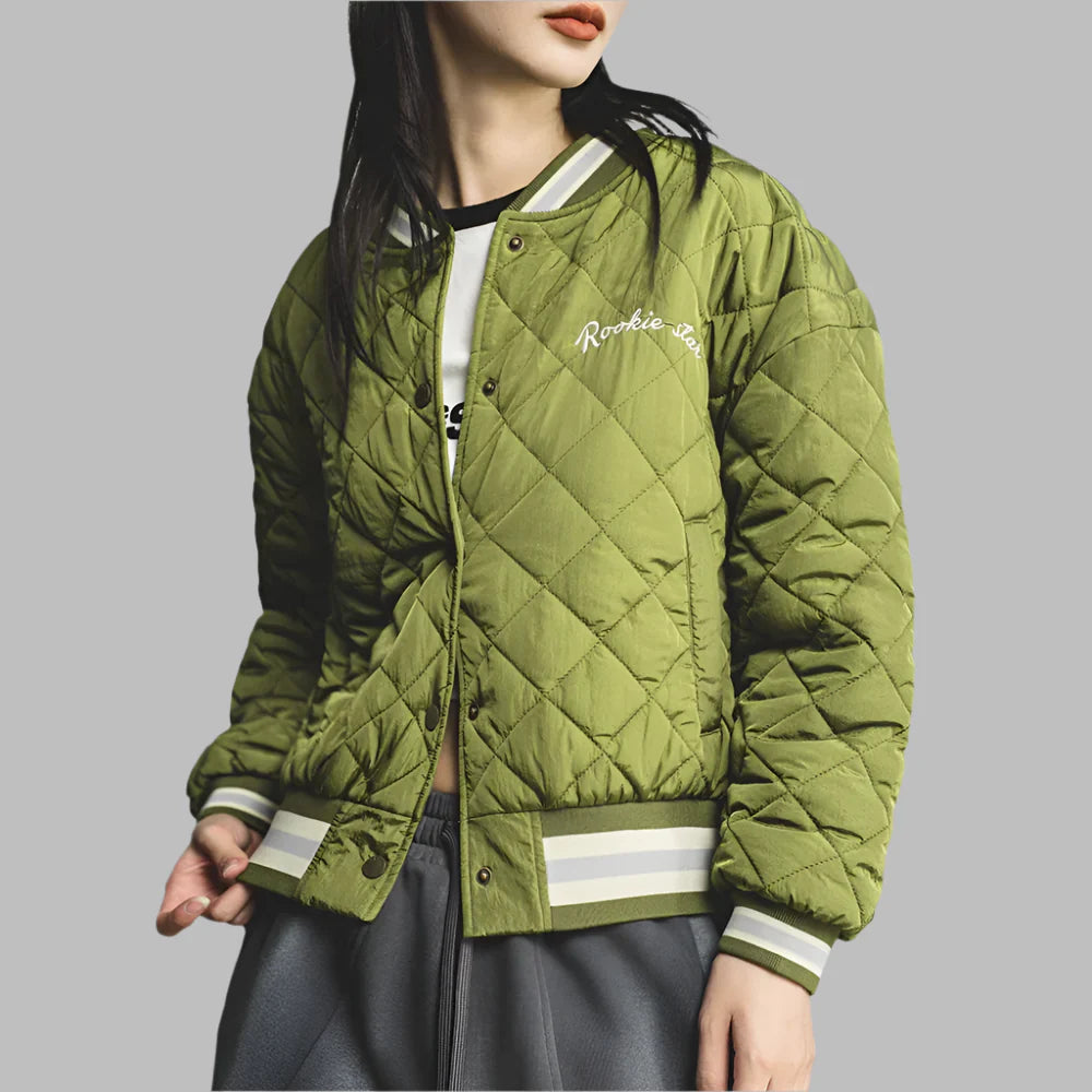 Retro Green Diamond Quilted Padded Jacket