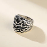 Handmade Retro Angry Skull Silver Ring