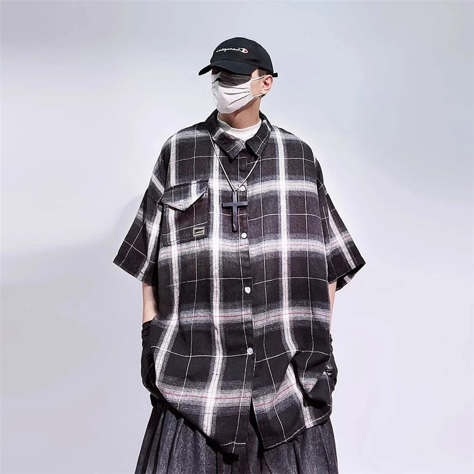 Chemise cargo vintage à carreaux dégradés