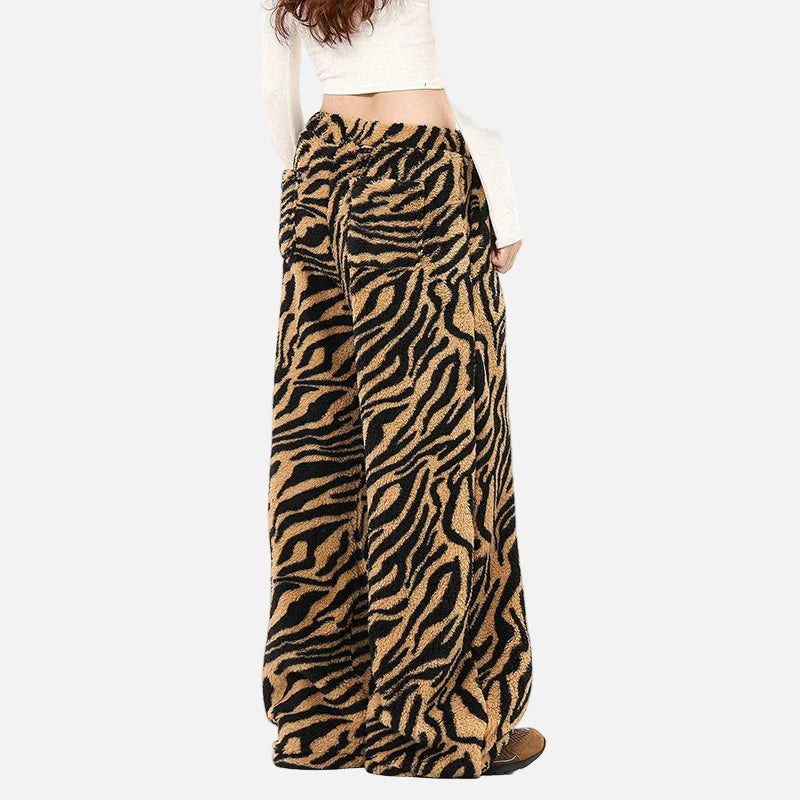 Breathable Leopard Print Drawstring Fleece Sweatpants