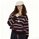 Retro-Polo-Pullover für Damen im Oversize-Schnitt mit Farbblockmuster