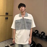 경량 루즈 캐주얼 하이 스트리트 데님 티셔츠