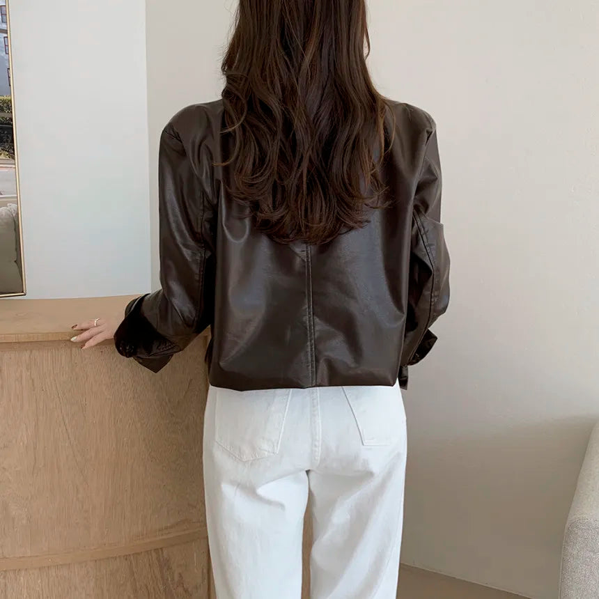 Damen Retro-Motorradlederjacke aus Kunstpelz