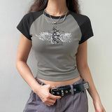 Y2K Winged Skull Emblem Graphic T-shirt