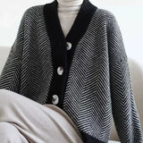 Striped V-Neck Long-Sleeve Thick Cardigan