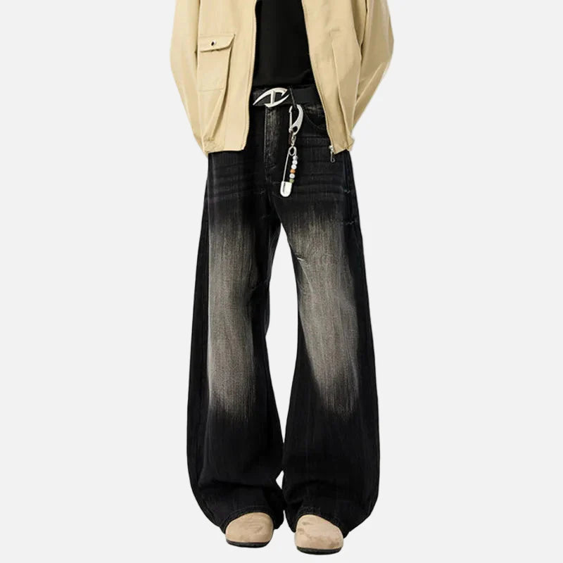 Durable Contrast Color Curved Knife Wide-Leg Jeans