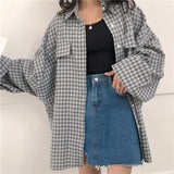 Chemise boutonnée décontractée à carreaux Soft Girl