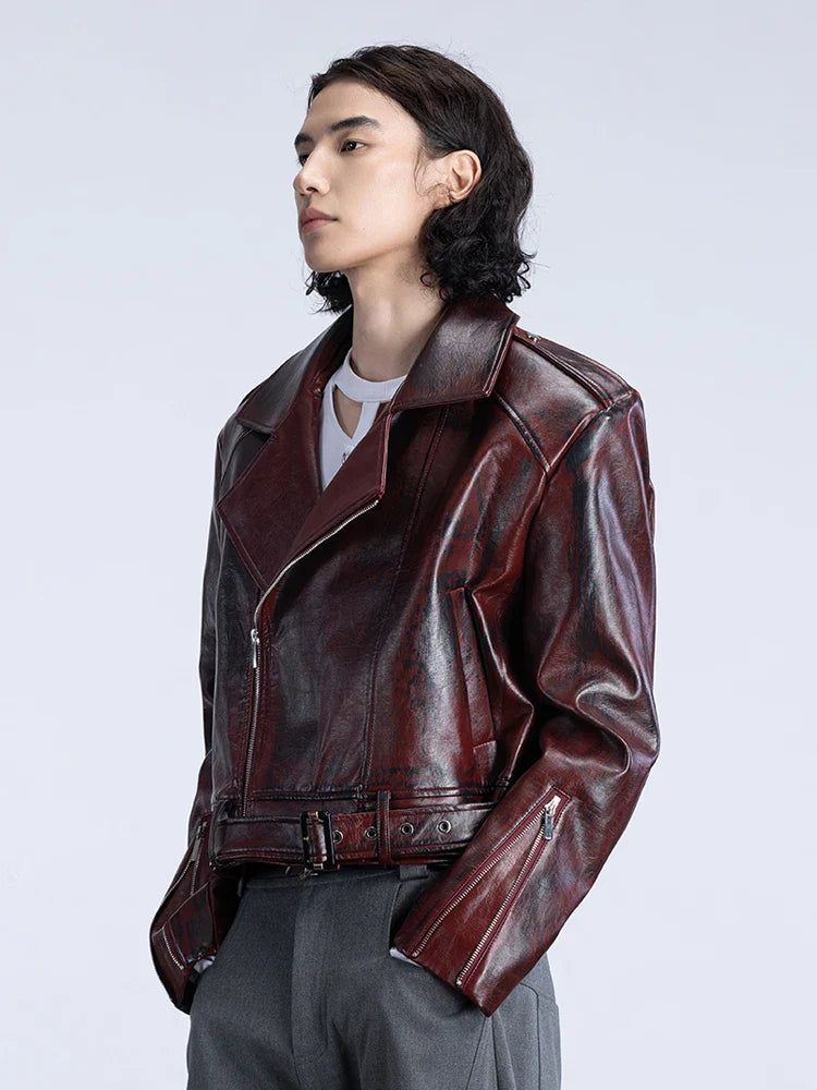 Classic Red Stylish Locomotive Leather Jacket