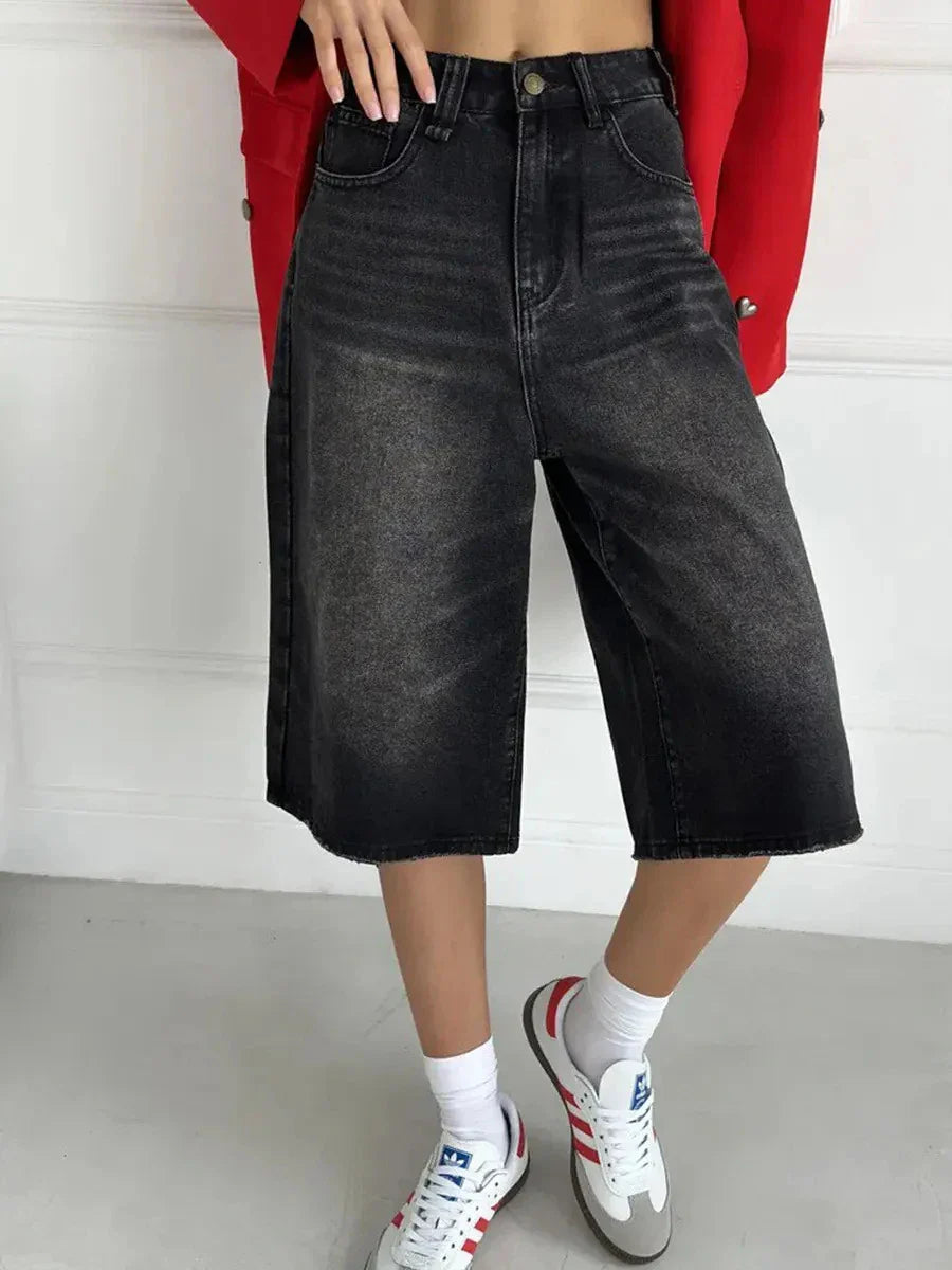 Streetwear Low Waist Wide Leg Denim Jorts