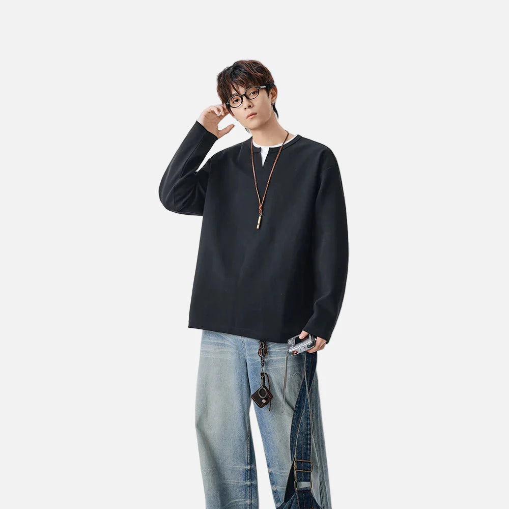 ヒップホップミニマリストクルーネック長袖Tシャツ