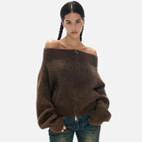 Soft Slash Neck Knitted Off Shoulder Cardigan