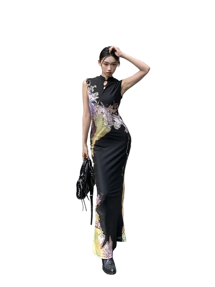 Y2K Vintage Floral Bodycon Midi Dress