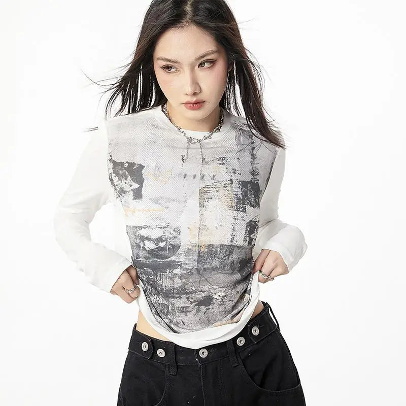 Y2K Korean Graphic Print T-Shirt