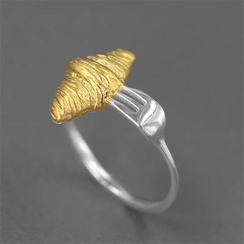 Originaler unregelmäßiger Croissant-Ring aus 925er Sterlingsilber