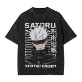 Anime Girl Dinner Print Washed T-Shirt
