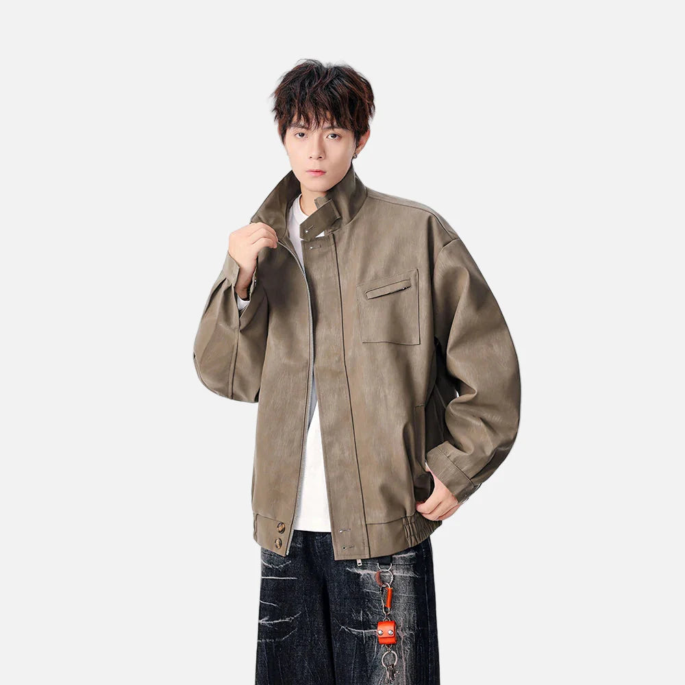 Elevated Stand Collar Faux Leather Jacket