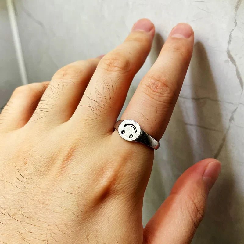 Retro Smile Face Silver Color Ring